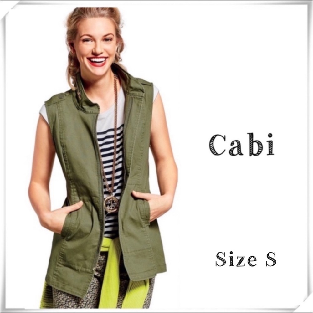 Cabi Explorer Long Zip up Outdoor Utility Vest in Military Green